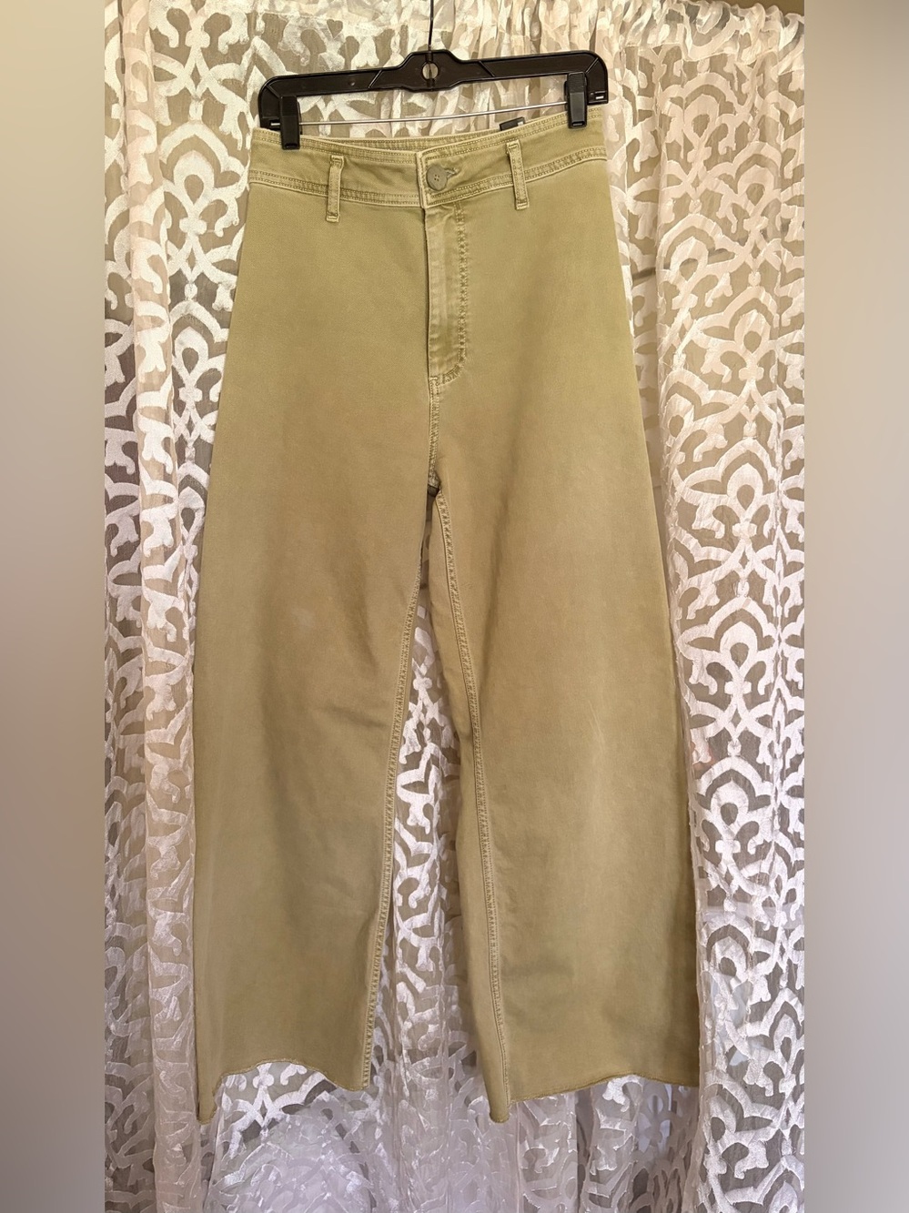 Zara High-Rise Marine Wide-Leg Jeans in Olive size 6